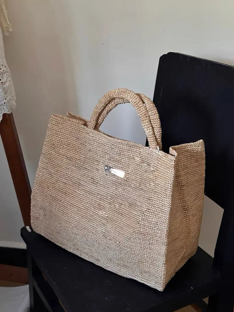 Sacola de Raffia importada para mulheres, bolsas elegantes de grande capacidade, designer de moda coreano, bolsas de ombro luxuosas, alta qualidade