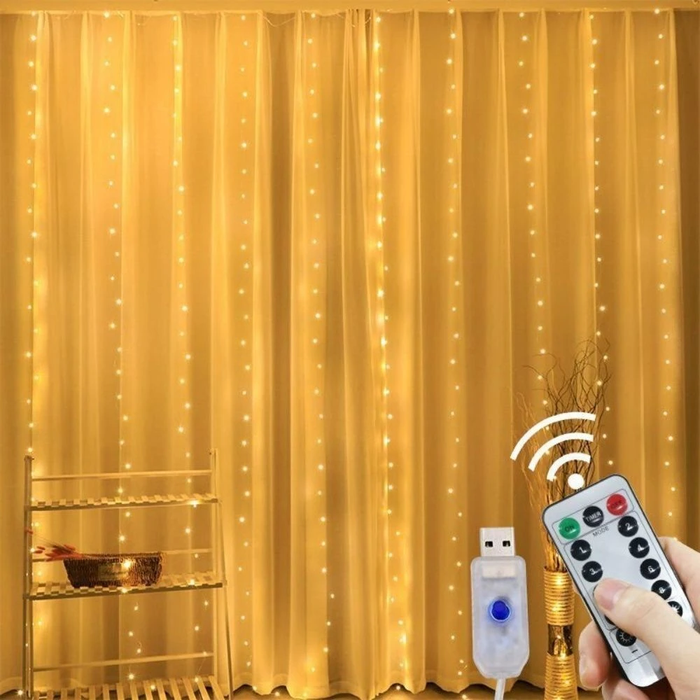 

2026 Новогодняя USB-занавеска, гирлянда, 8 режимов, 6/3 м, светодиодная рождественская гирлянда с дистанционным управлением для вечеринки, сада, дома, свадебного украшения