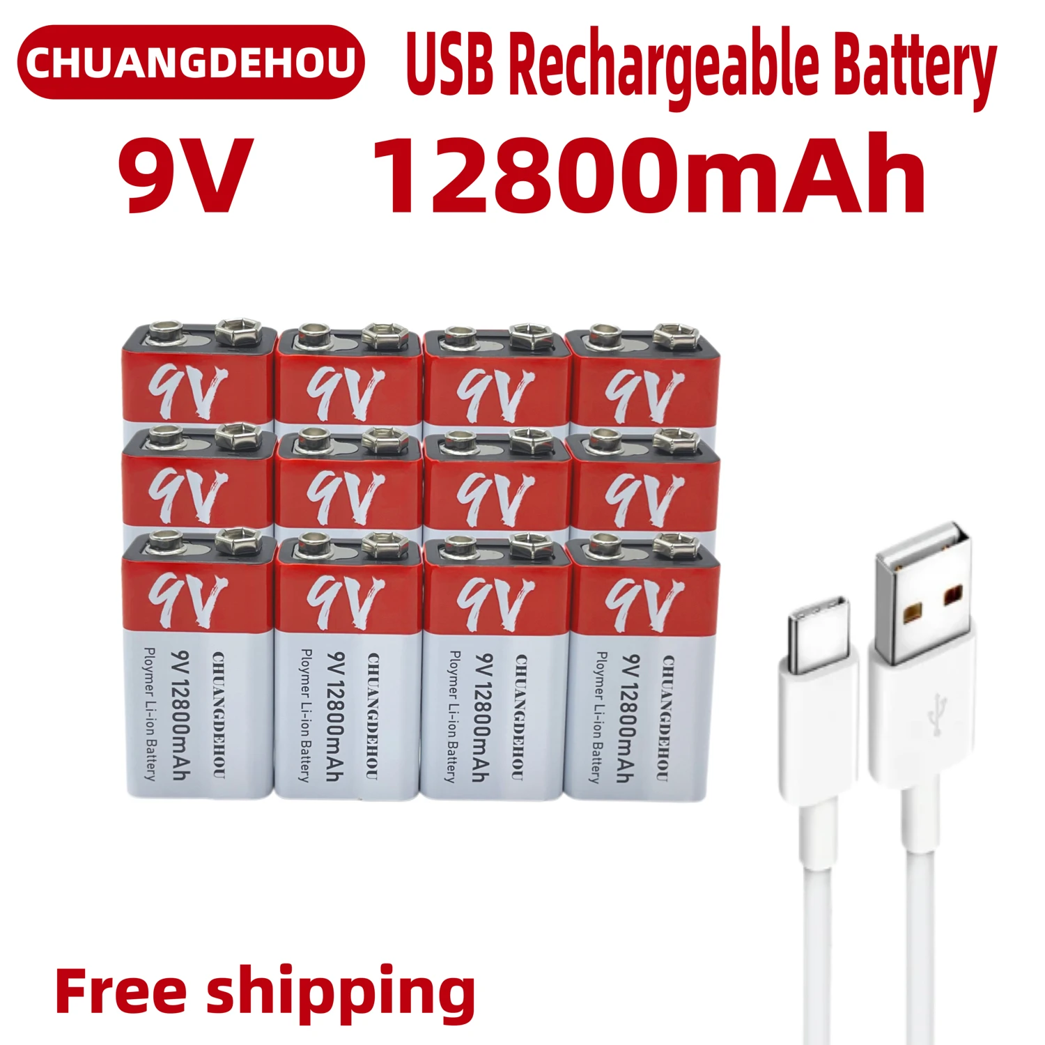 

9V Battery USB 12800mAh Lithium ion Rechargeable Battery Mini USB Battery 9V Lithium Used for Multimeter Mic Toy Remote Control