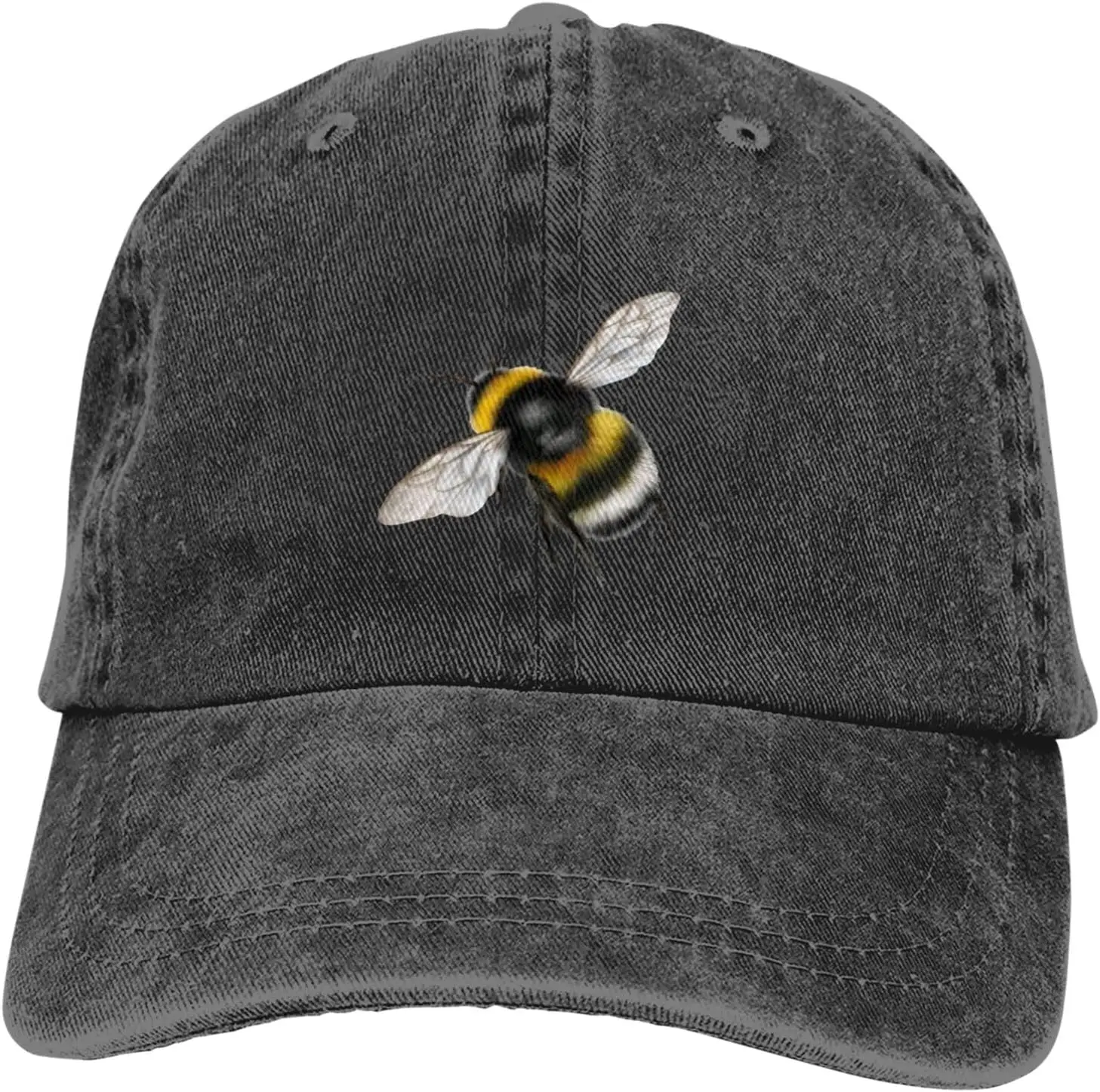 Realistic Bee Flying Distressed Adjustable Washed Denim Mens Dad Trucker Hat Baseball Ball Cap for Men