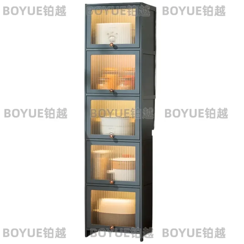 Slim Kitchen Gap Storage Cabinet Floor to Ceiling Multi Layer Flip Door Organizer for Dishes Bowls Pots Pans Space Saving