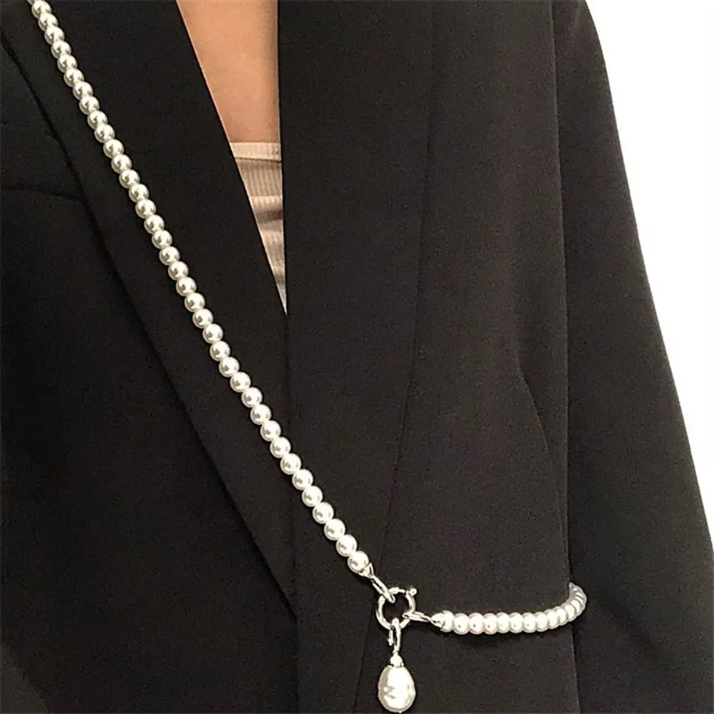 Statement Pearls Long Necklace For Women Personality Chains Big Pendant Collares Jewelry Chain Cool Suit Crossbody Chain