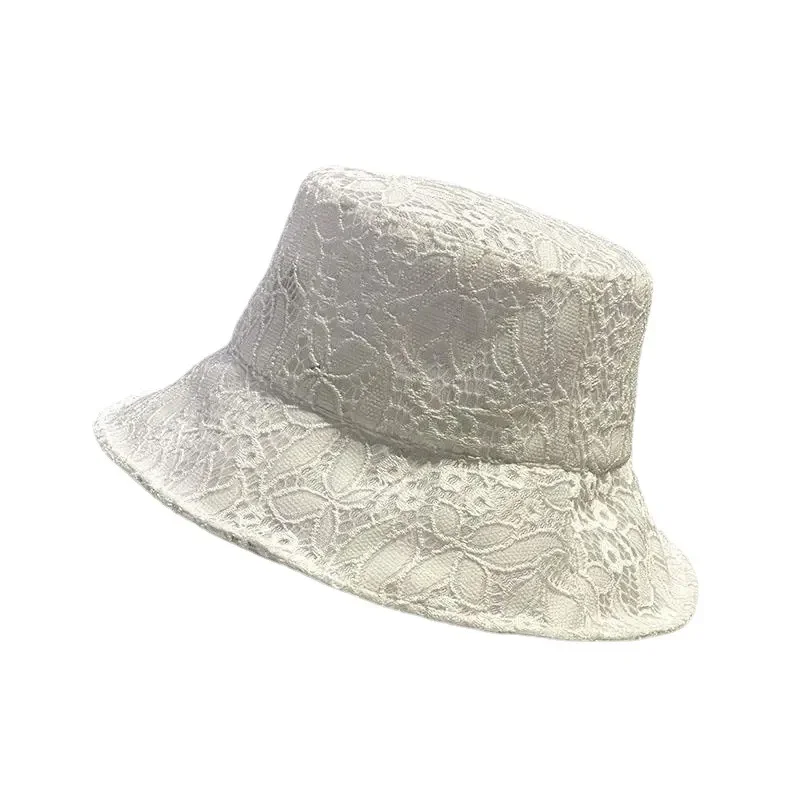 White Lace Bucket Hat Women Summer Beach Sun Hats Seaside Vintage Elegant Caps Breathable Fisherman Cap