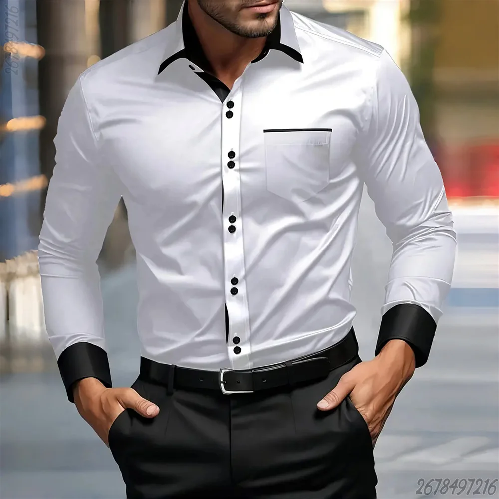 19 Colors Men's Long-Sleeved Collared Shirt, Double-Button Business Casual Urban Style, Handsome and High-End Men's Fashion Top