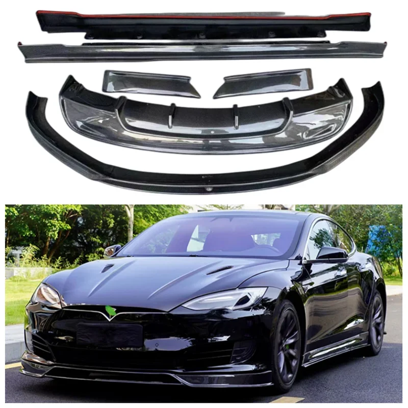 Body Kit Fits For Tesla Model S 2018-2023 Real Carbon Fiber Bumper Front Lip Rear Diffuser Spoiler Side Skirt  Protector Cover