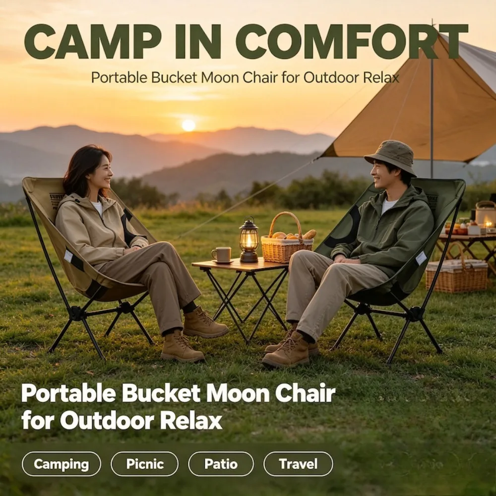 Outdoor Portable Folding Aluminum Alloy Moon Chair Leisure Lightweight Camping Fishing Chair for Travel Beach Home Garden Use view 6