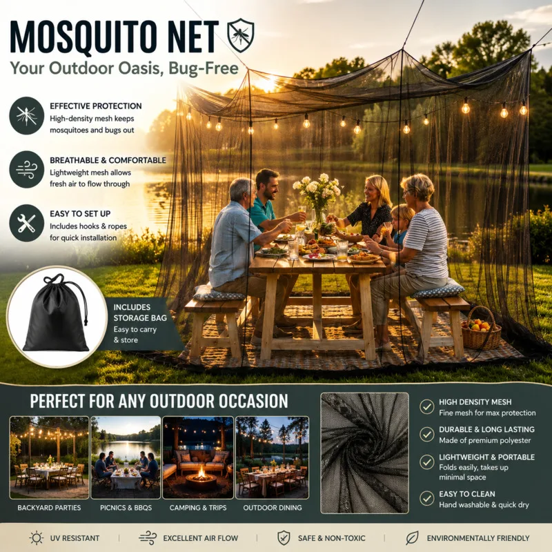 Extra Large Single Door Durable Breathable Mosquito Net Insect Bird Proof Mesh For Backyard Patio Gazebo Summer Camping Party