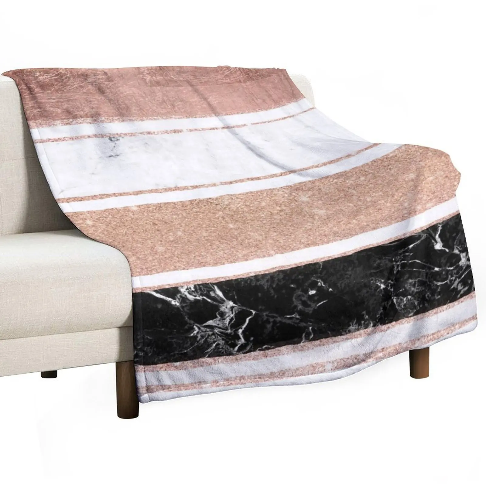 

Faux rose gold glitter modern marble stripes pattern Throw Blanket Furrys Kid'S Blankets