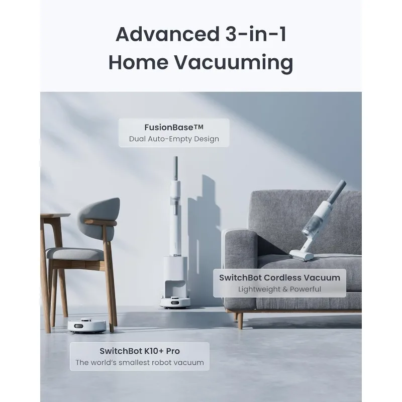 Robot Vacuum and Cordless Vacuum Cleaner K10+ Pro Combo, TwinFlow™ Suction Tech, Dual Dust Collection Station, Compact