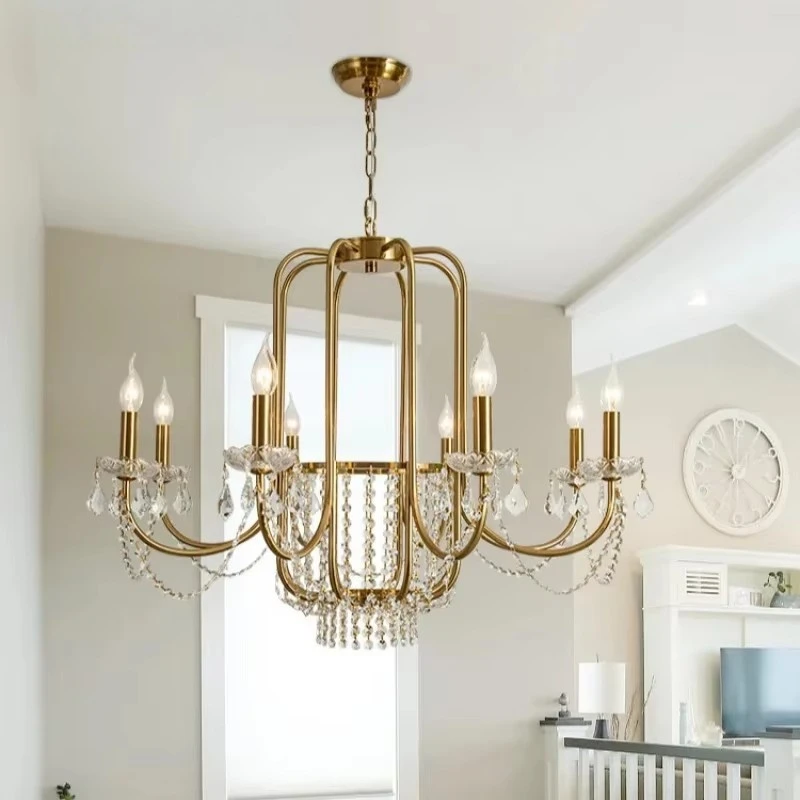 American Crystal Chandelier French Light Luxury Designer Restaurant Candle Lamp Bedroom Lamp Atmospheric Living Room Lamp