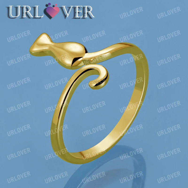 

URLOVER 18K Gold Cat/Tail Rings For Women 925 Sterling Silver Ring Party Wedding Engagement Cute Fashion Jewelry Birthday Gift