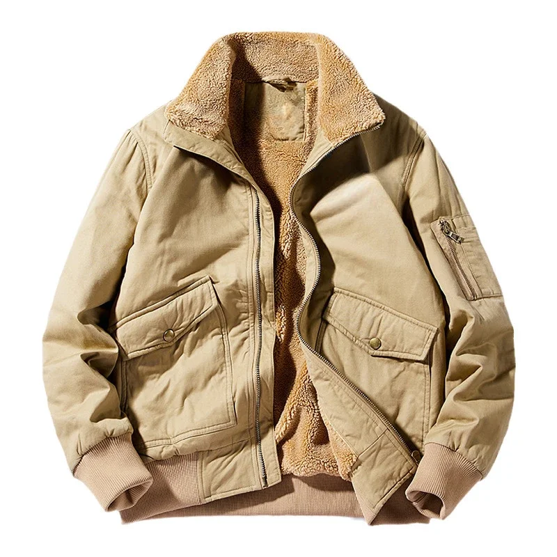

Men High Quality Loose Warm Parkas Outwear Casual Winter Coat Winter Bomber Jackets Multi-pocket Tooling Coats Cotton Jackets