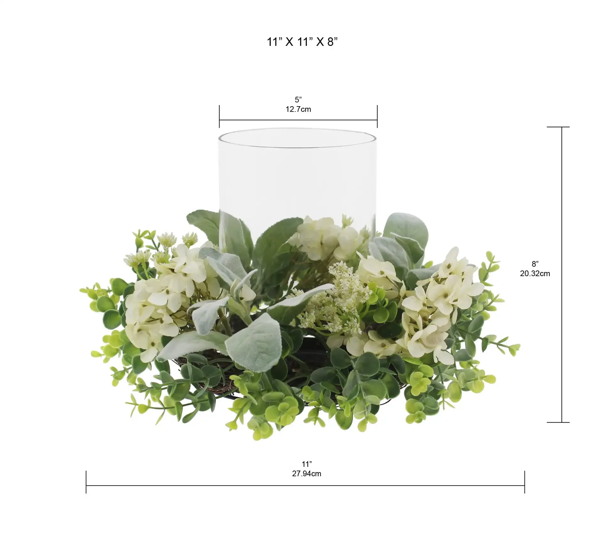 (Упаковка из 2 шт.) Декоративные подсвечники Hurricane Pillar с искусственной белой гортензией, 8 дюймов, деталь из искусственных цветов. 11 дюймов Ш x 11 дюймов x 8 дюймов В