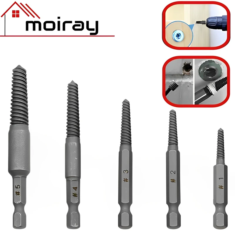 5PCS Hex Screw Extractor Broken Damaged Screws Set Drill Bit Broken Screws Extractor Easy Out Bolt Removal Woodworking Tools