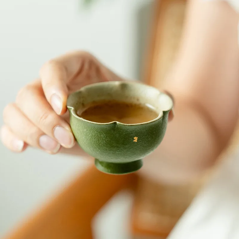 

Оранжево-зеленая морщинистая золотая цветочная чашка для чая, главная чашка, традиционный китайский цвет, подглазурная бамбуковая высокая чашка с ручной росписью