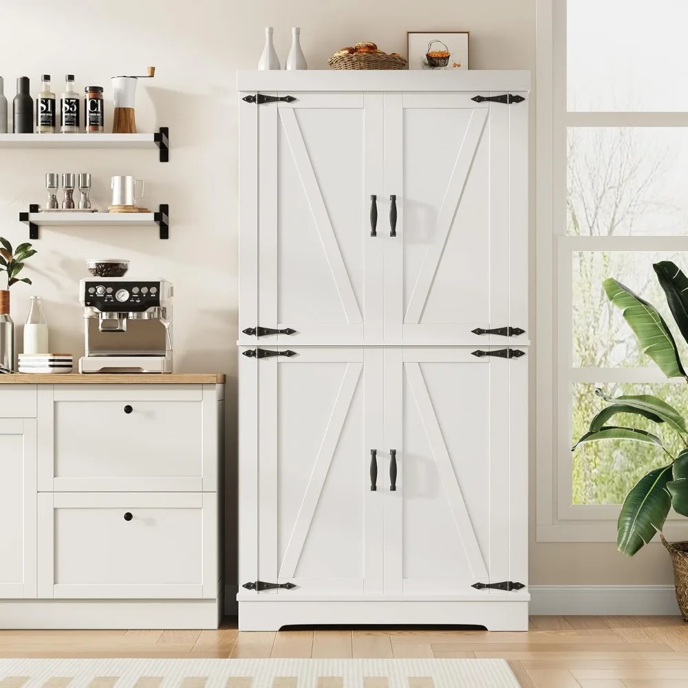 خزانة مطبخ طويلة بطول 68 بوصة على طراز المزرعة مع 4 أبواب وأرفف قابلة للتعديل لتخزين الطعام الكبير #5