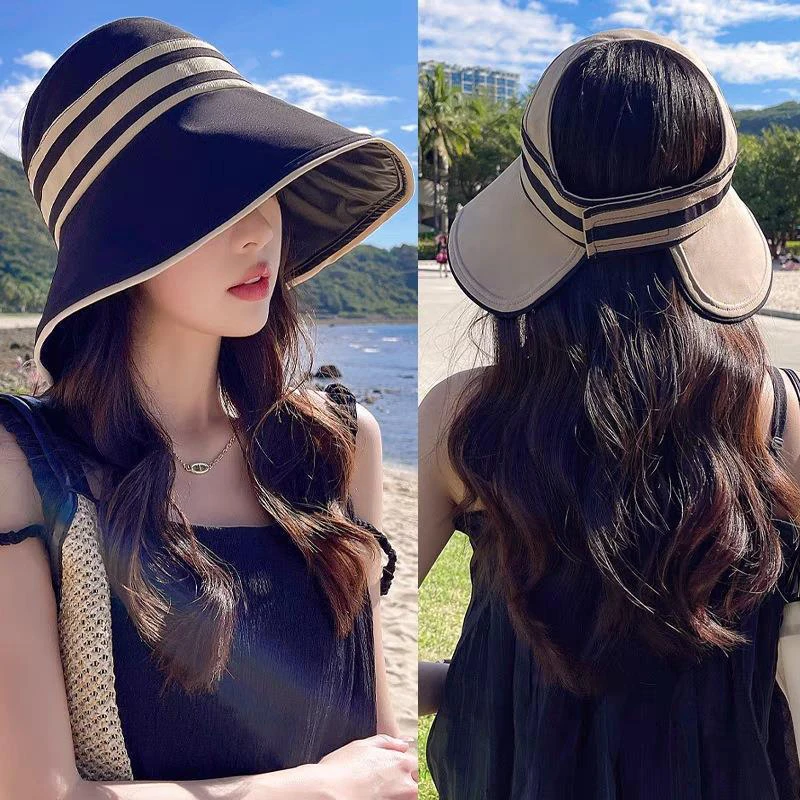 1Pc Women\'s Summer Hat Female Outdoor Beach UV Protection Breathable Empty Top Hats Lady Foldable Cap