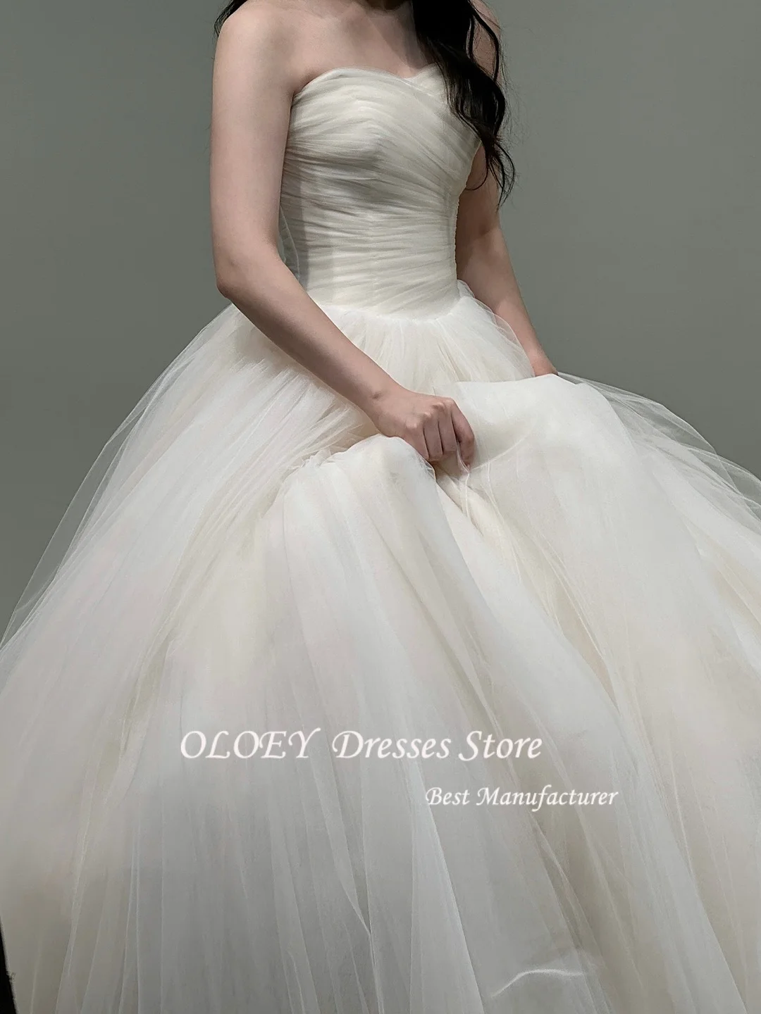 OLOEY Maßgeschneidertes koreanisches Tüll-Hochzeitskleid SAVEsp Tecnica Kolmelloses Brautkleid Korea Hochzeits-Fotoshooting-Kleider bodenlang