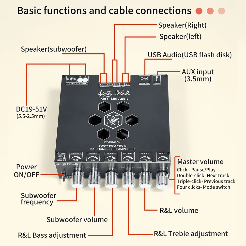 DP600H 10A BT Digitaler Leistungsverstärker 300W*2 + 600W Dual TPA3255 Bluetooth-Lautsprecher DIY-Kit 2.1-Kanal Subwoofer Audio-Verstärker – Detail 3
