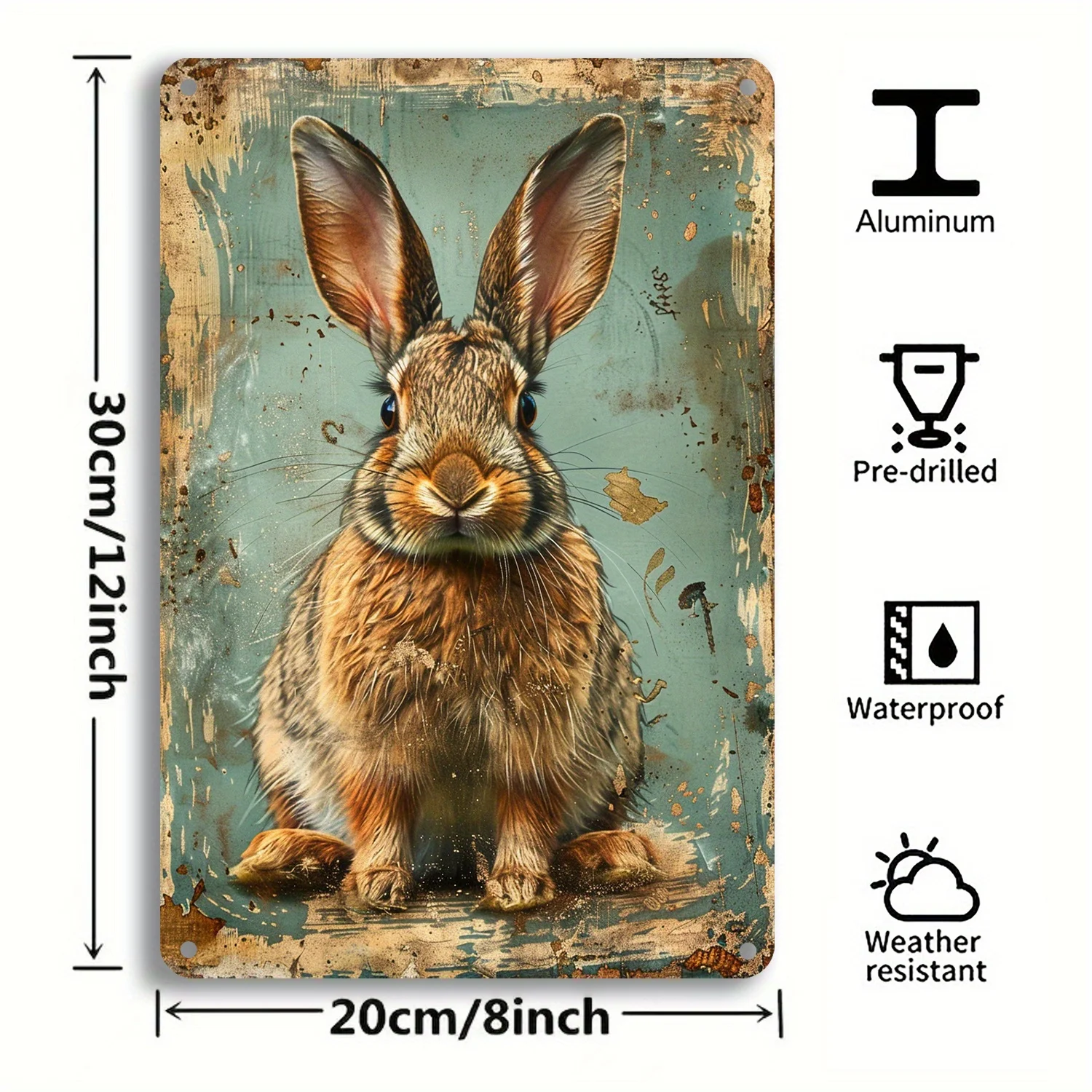 1PC Rustic Bunny Metal Iron Plaque Wall Decor for Home, Office, Bar, Men's Lounge - 8x12 Inch Vintage Nameplate