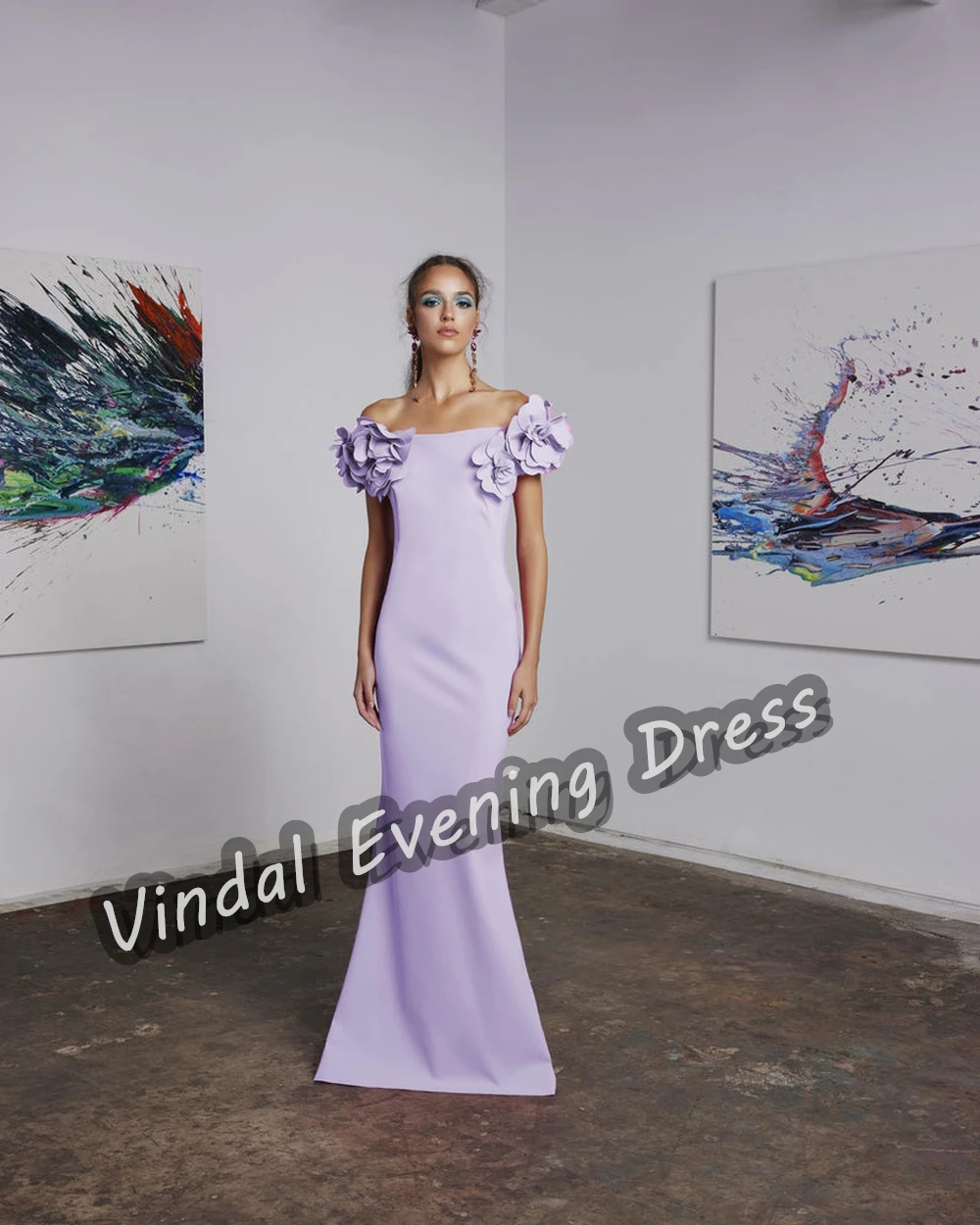 Vindal Evening Dress Off-the-shoulder Floor Length Mermaid Built-in Bra Elegant Crepe Short Sleeves Saudi Arabia For Woman 2024