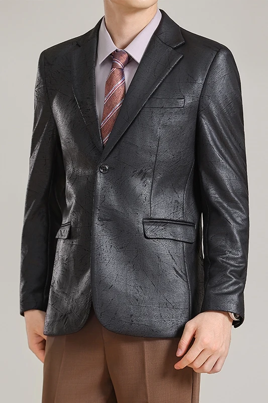 Autumn Winter Suede Suit Jacket Men Korean Jacquard Casual Leather Suit Jackets Business Social Wedding Groom Blazer Masculino