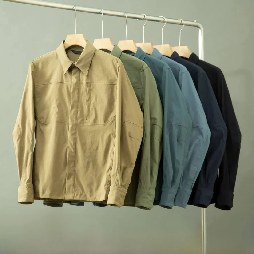 

High-End 3D Tailored Quick-Dry Moisture-Wicking Outdoor Men's Shirt Elastic Collar Long Sleeve Casual Style Color Butto...