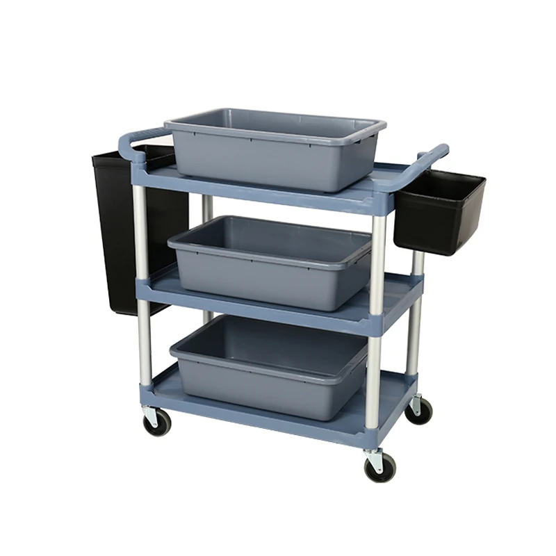 

Factory Price 3 Layers Plastic Hotel Catering Serving Utility Cart Restaurant Food Service Trolley Cart