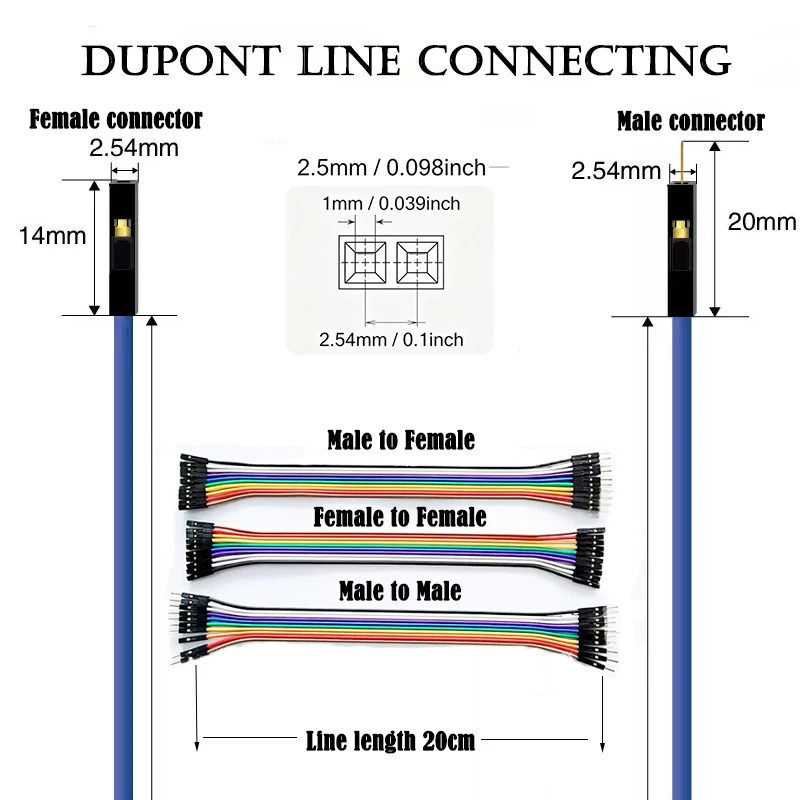 DuPont Wire Breadboard Jumper Cable Wire Male to Male Female to Female Male to Female Ribbon Cable for Arduino DIY 20cm