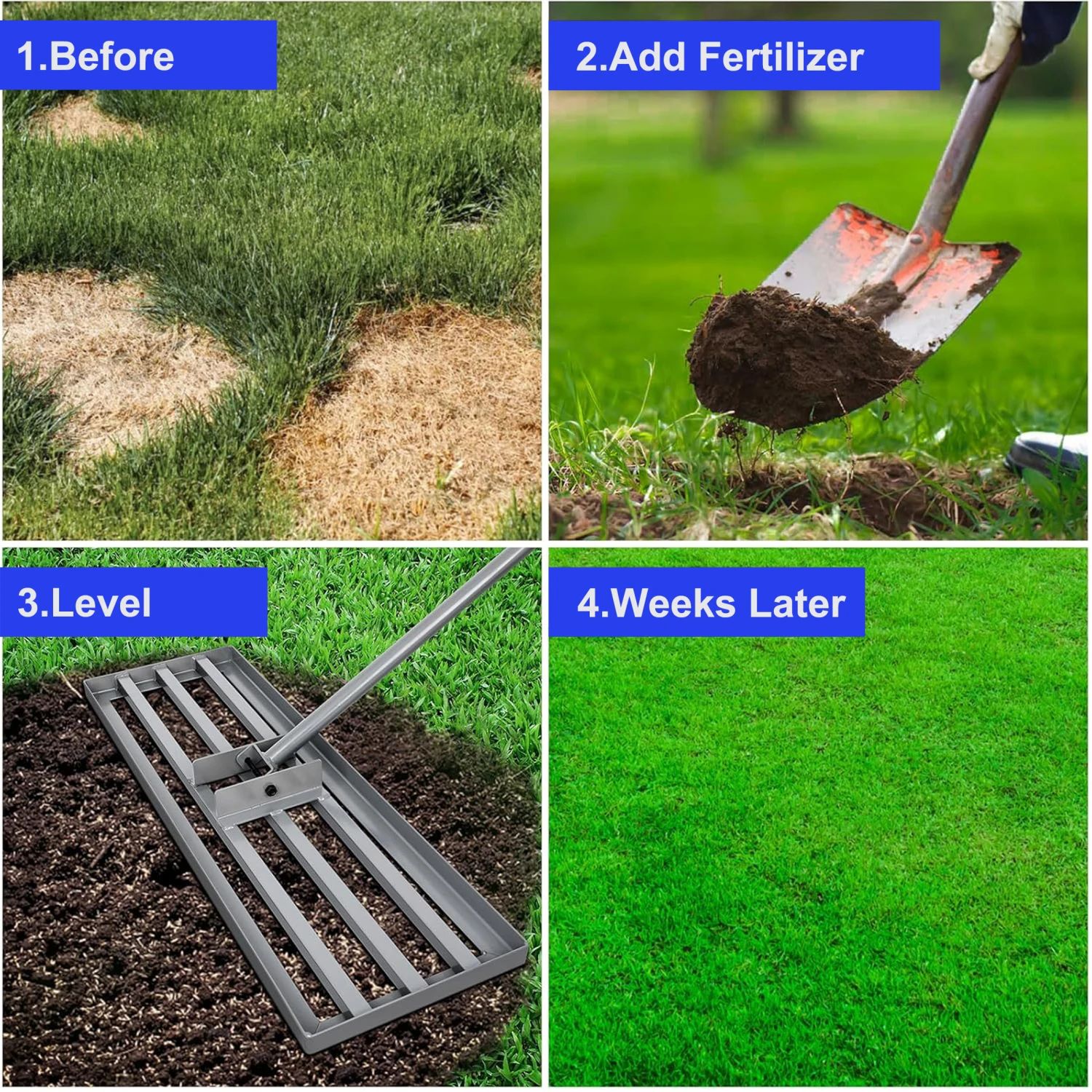 

Garden backyard farmland golf course compost sand leveling with 79.5 long handle heavy duty tool lawn leveling rake