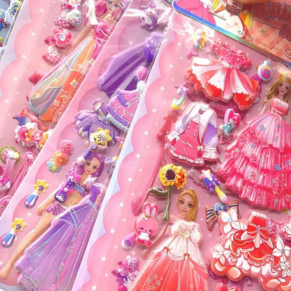 2 Sheets/Bag Stationery Kawaii Princess Dress Up Sticker Cartoon DIY Foam Bubble Stickers Cute Decorative 3D Puffy Stickers