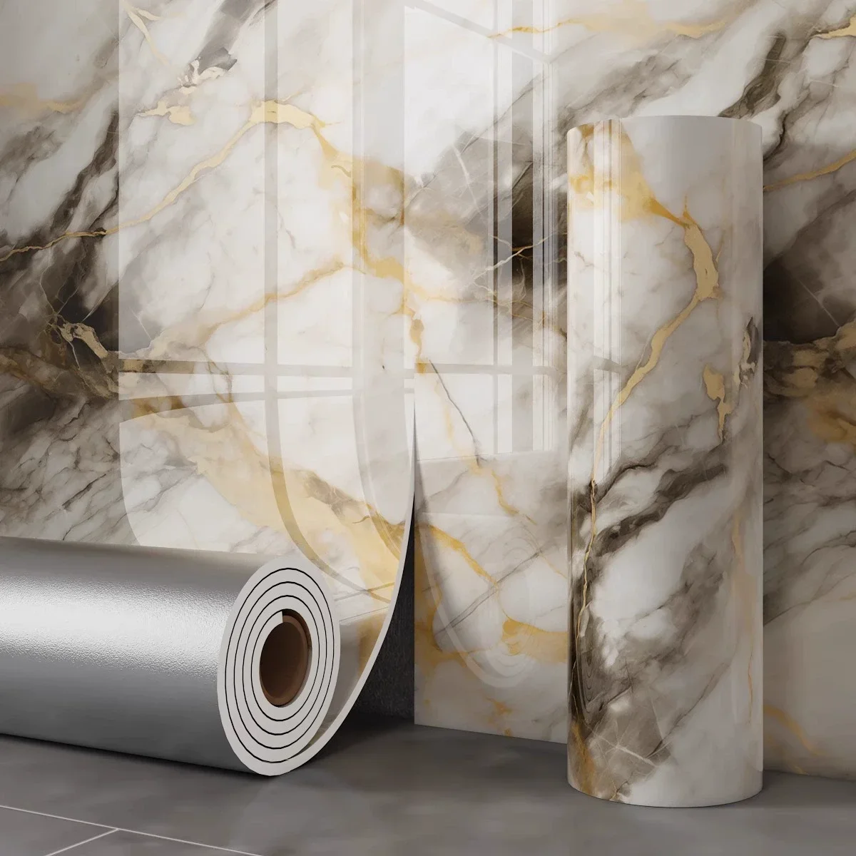 1 rol zelfklevend behang met marmeren stijlpatroon, waterdicht en oliebestendig decoratieve muursticker PVC-materiaal