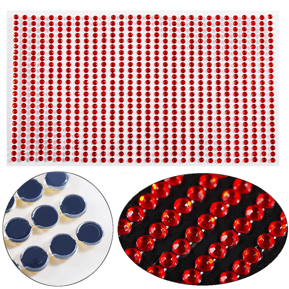 Red  Flatback Rhinestones for DIY Decoration, 750pcs 3mm with Glue-On Nail Art Decorations