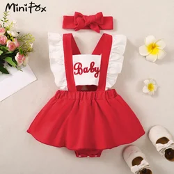 MiniFox Baby Girl Bodysuit Dress For Newborns Ruffles Letter Infants One-Piece Red Toddler Baby Girls Summer Clothes 2024