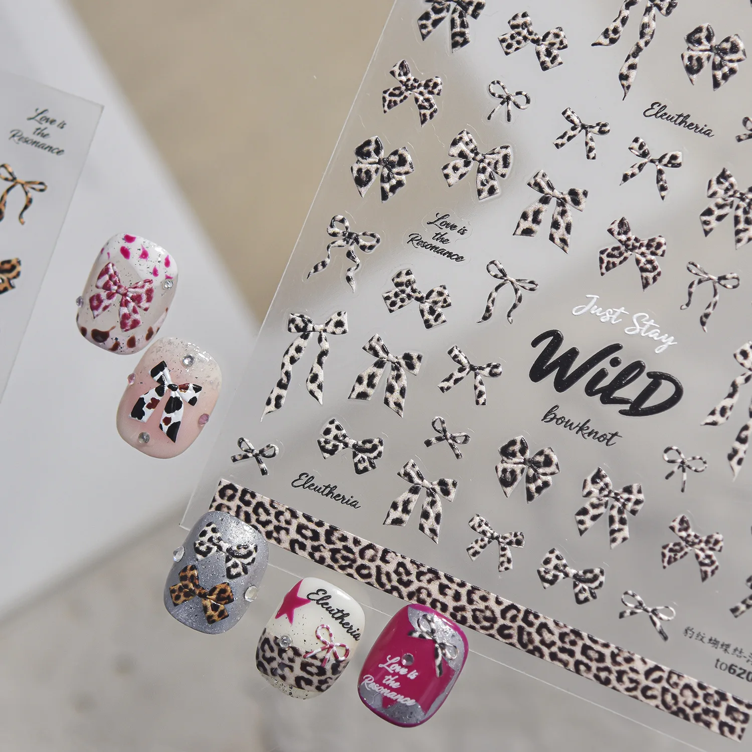 Retro Wild Leopard Print Bow 5D Nail Decals Bowknot Cow Print Ribbon Streamer Self Adhesive Nail Art Stickers Nail Art Manicure