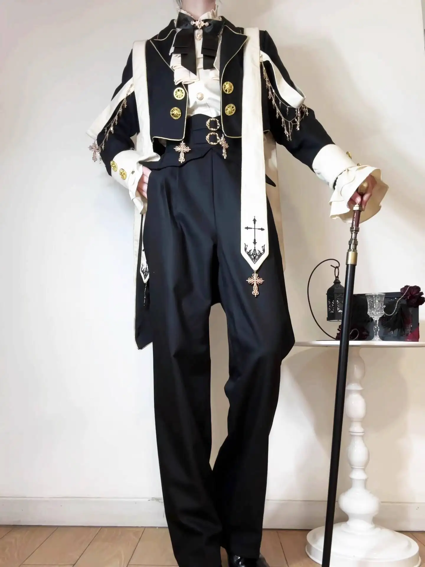 

New Lolita Clergy Long Sleeves Coat Shirt Pants Gay Outfit Cavalry Style Prince Series Fiesta Carnival Halloween Cos Cosplay