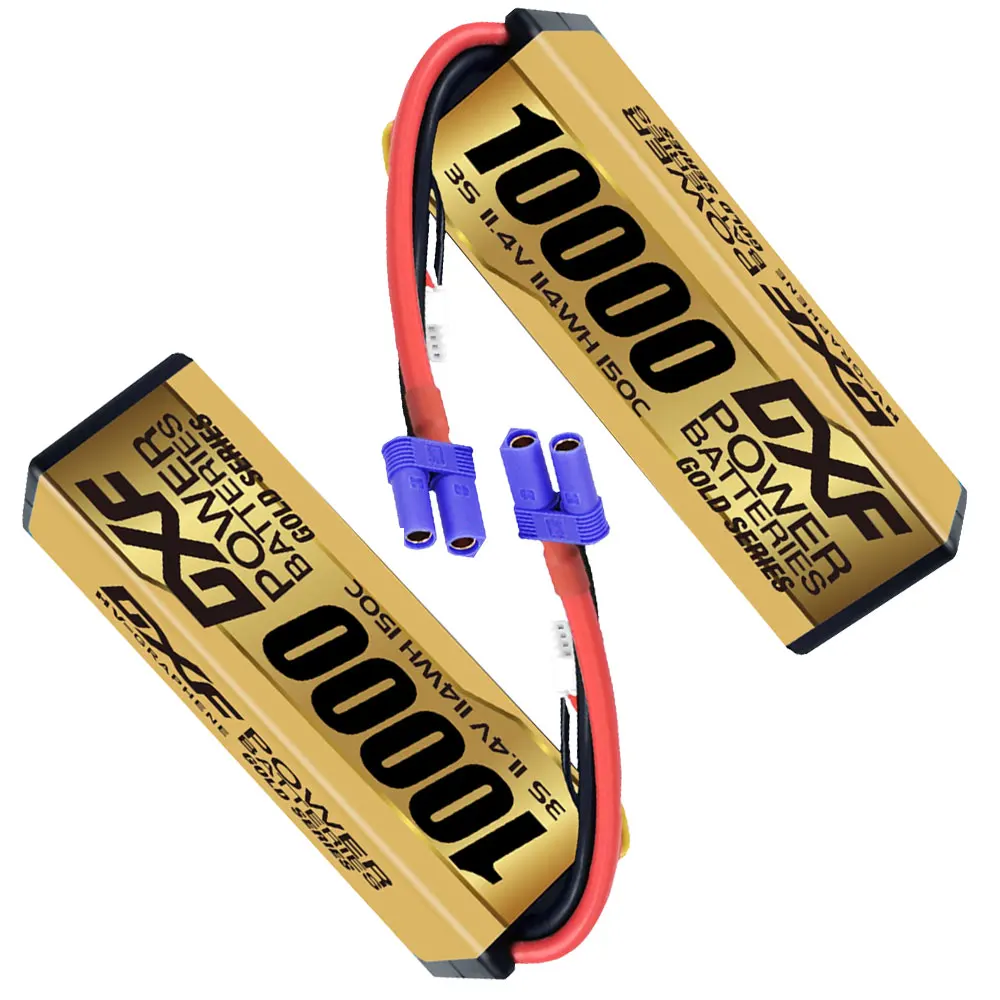 Batterie DXF Graphene Lipo 3S 10000mAh 150C 11.4V Version Or Série Racing Boîtier Rigide pour Voiture RC Camion Evader BX Truggy 1/8 Buggy