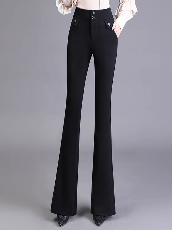 High Waist Fleece Lined Thickened Micro Flared Pants Women's Spring Autumn Winter Style Suit Pants Casual Floor Length