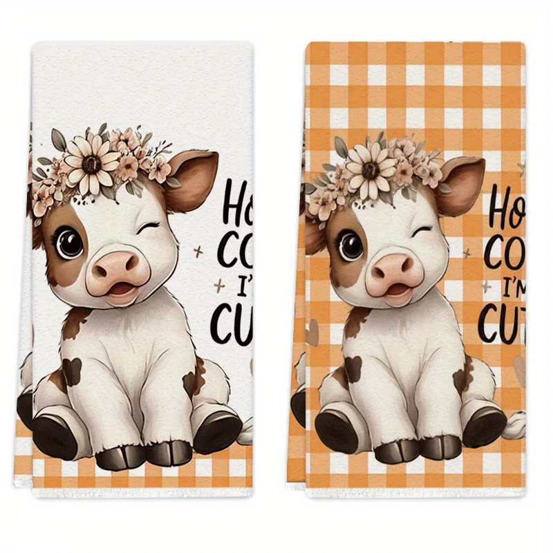 2Pcs, Calf Floral Plaid Kitchen Towels, 40Cm*60Cm Towel Set, Super Absorbent Soft Cleaning Cloth, Cooking and Baking Tea Towels