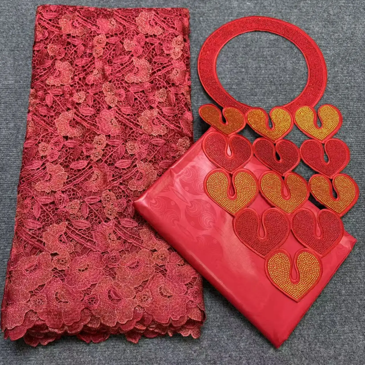 2024 High Quality 2.5yards Bazin Riche Brocade Fabric +2.5 Yards African Cotton Lace Fabric with Collar Set for Dress  M6-1008-1