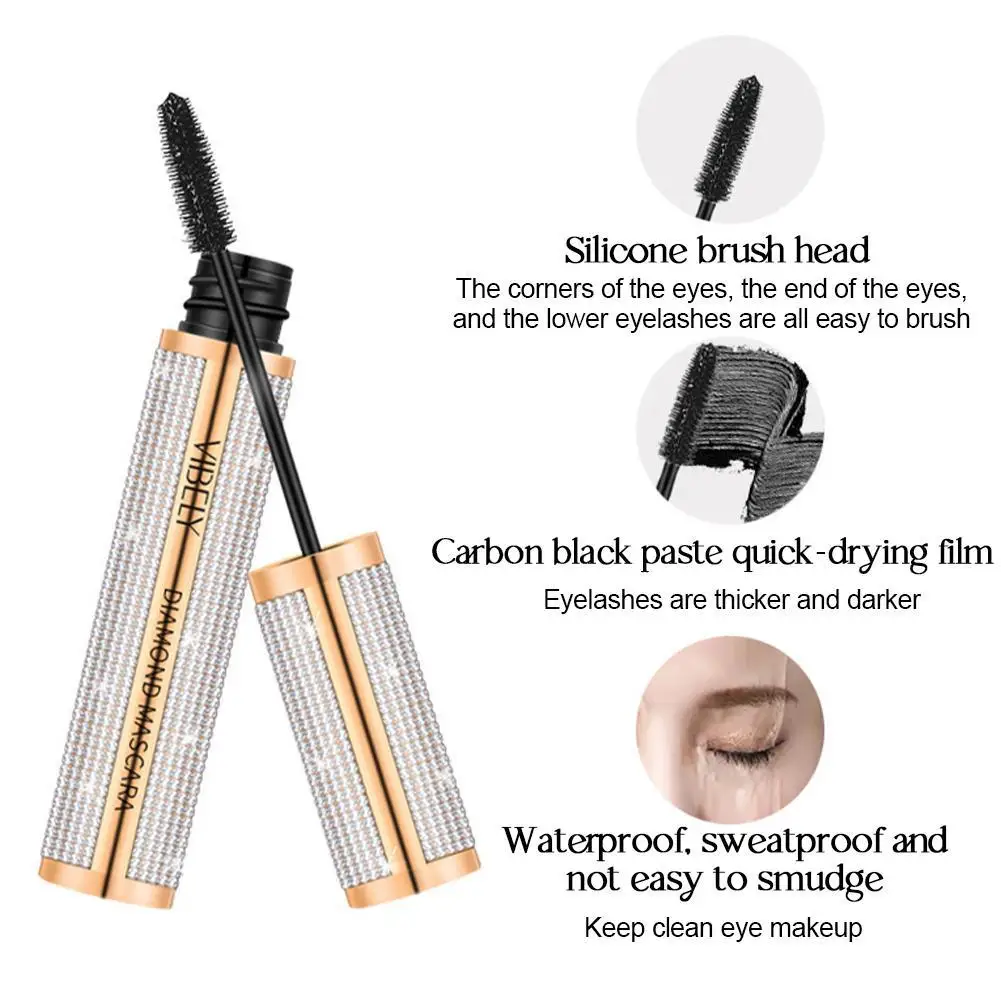 Diamond 4d Mascara Zijde Vezel Waterdichte Lange Wimper Verlenging Verlenging Dikke Zwarte Mascara Oogmake-Up Producten Cosmetica