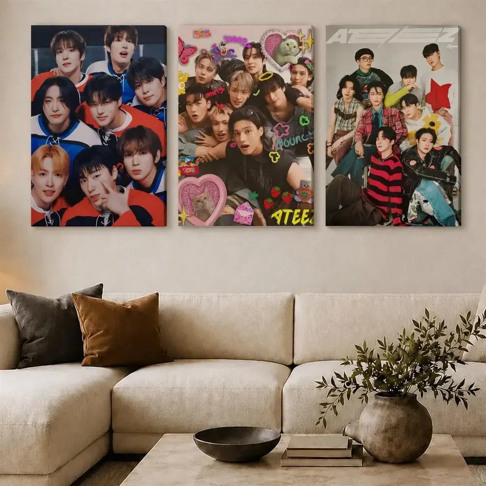 Korea Kpop Band A-ATEEZ Painting Calligraphy Framed Canvas Wall Art Gallery Wrapped Ready to Hang Living Room Bedroom Home Decor