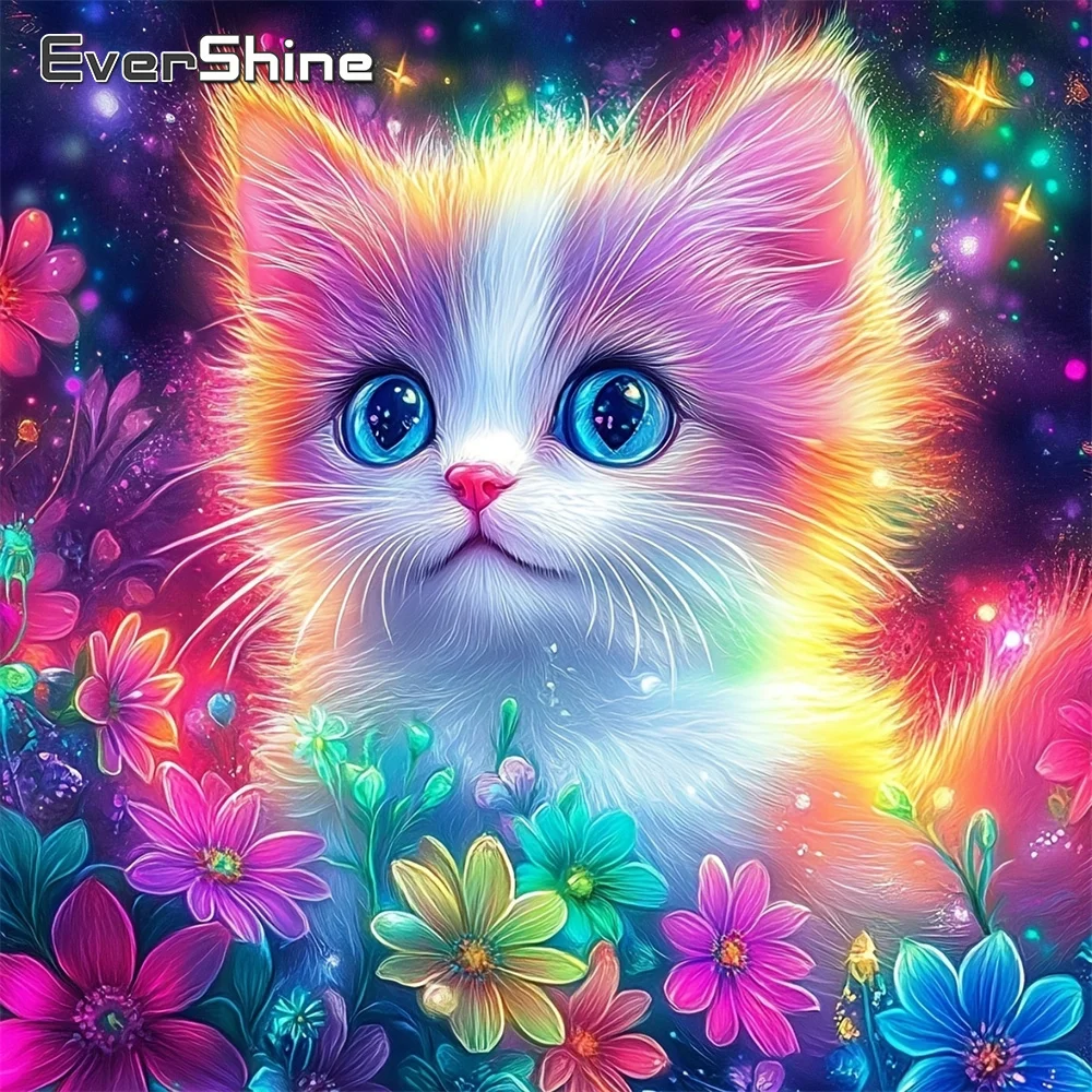 EverShine Diamant-Mosaik Katzenbild Strass-Stickerei Gänseblümchen DIY Vollquadrat-Diamantmalerei Tiermotiv Feiertagsgeschenk