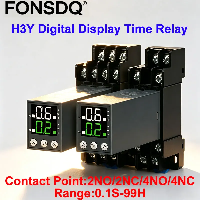 Dual Digital Timer Relay H3Y Cycle Time Control Power On Delay Timer DC12V DC24V AC220V 8Pin 14Pin with Socket Base