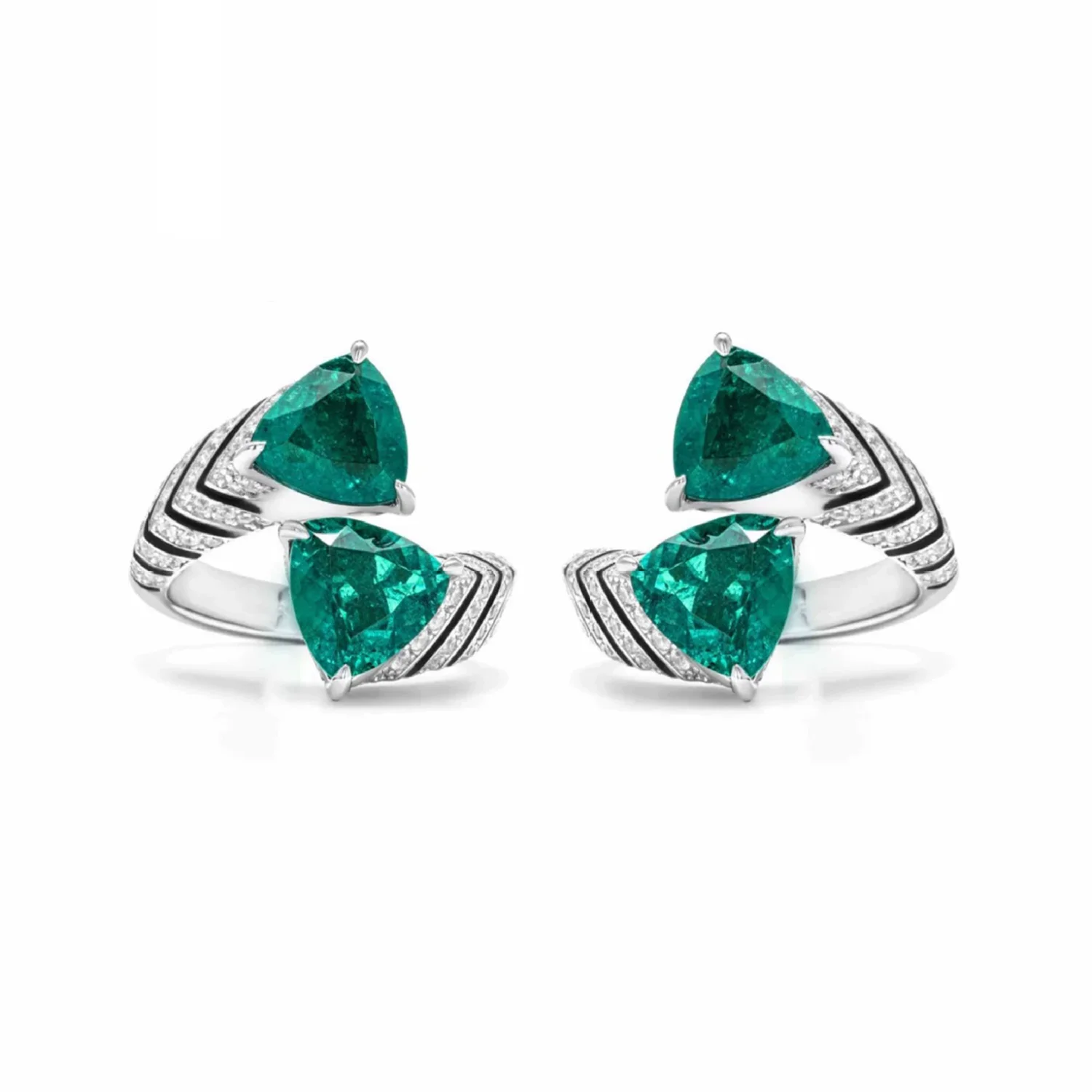 고급 더블 에메랄드 그린 삼각형 스톤 블랙 에나멜 레오파드 프린트 후프 귀걸이 실버 925 럭셔리 파인 주얼리 여성용