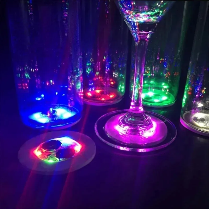 LED Coaster Sticker Luminous Drinking Glass Cup Pads Lamp Colorful Glowing Wine Bottle Mats Bar Cocktail Drink Cups Mats Sticker