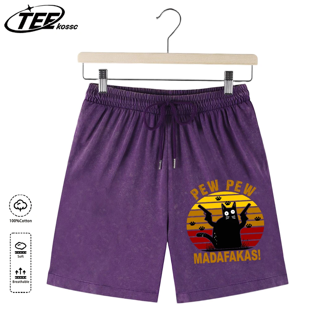 

Madafakas Double Gun Cat Printing Summer Youthful Washed Pants Men Breathable Cotton Sportpants Hip Hop Street Bottom Unisex