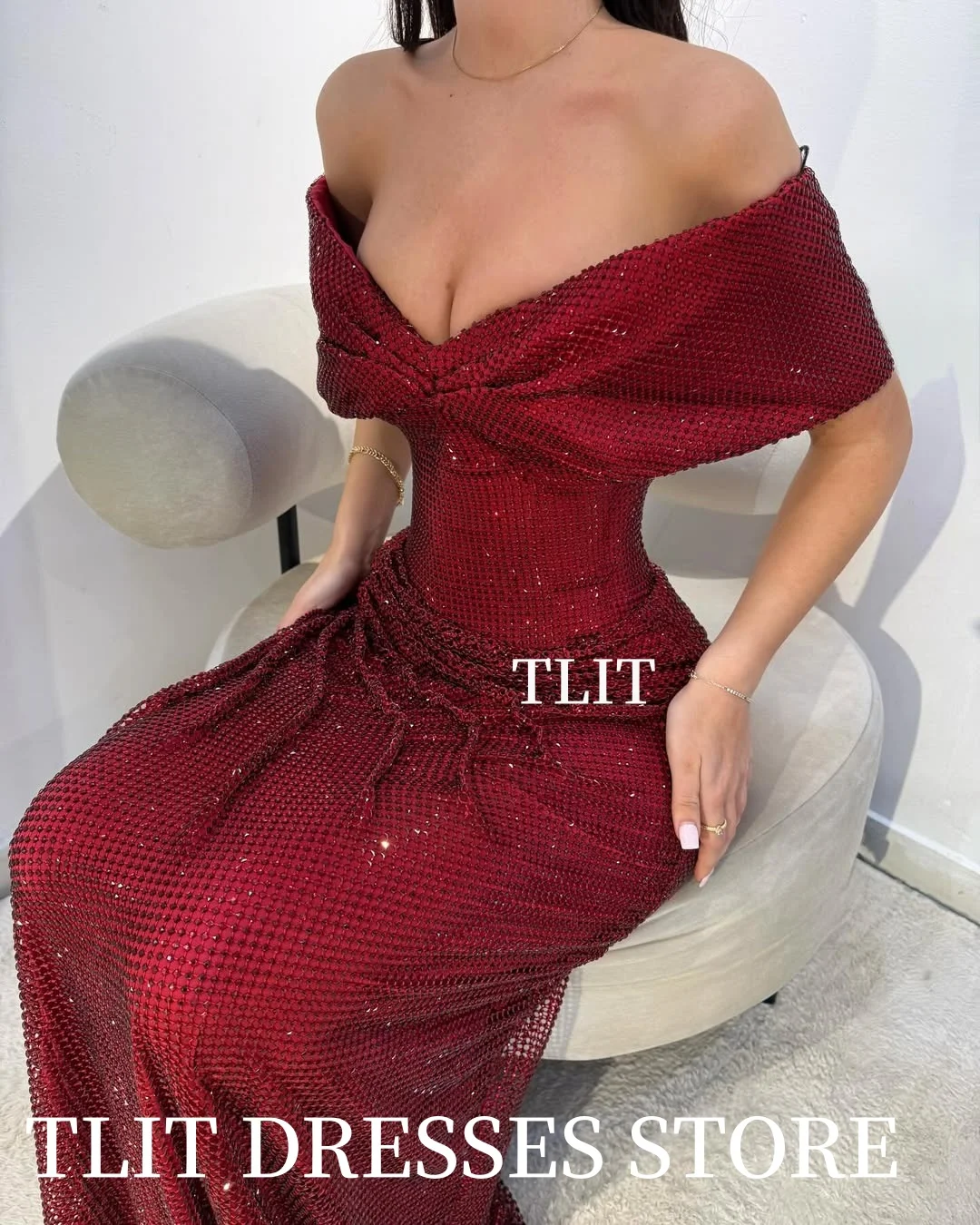 Suknie wieczorowe TLIT Luxury A-Line, nowe, w kolorze burgundowym, z odkrytymi ramionami, na formalne przyjęcia, z aplikacjami i kryształami, sukienki na studniówkę, możliwość personalizacji, kolekcja 2026.