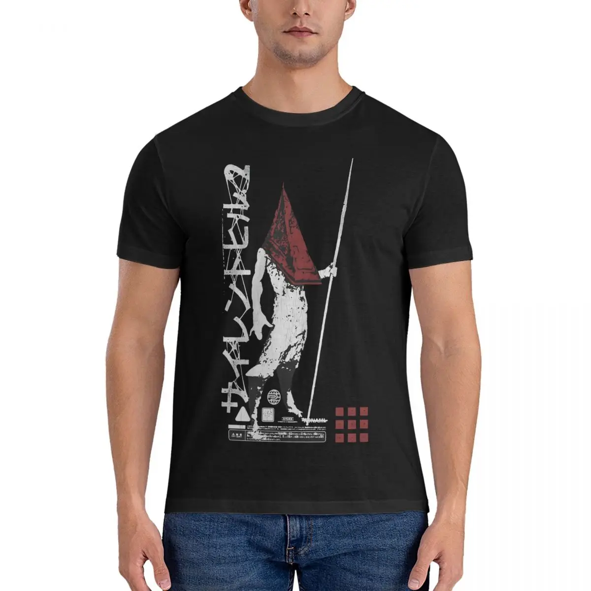 

Vintage Red Pyramid T-Shirt Men Round Collar Cotton T Shirts Silent Hill Short Sleeve Tees Printed Tops