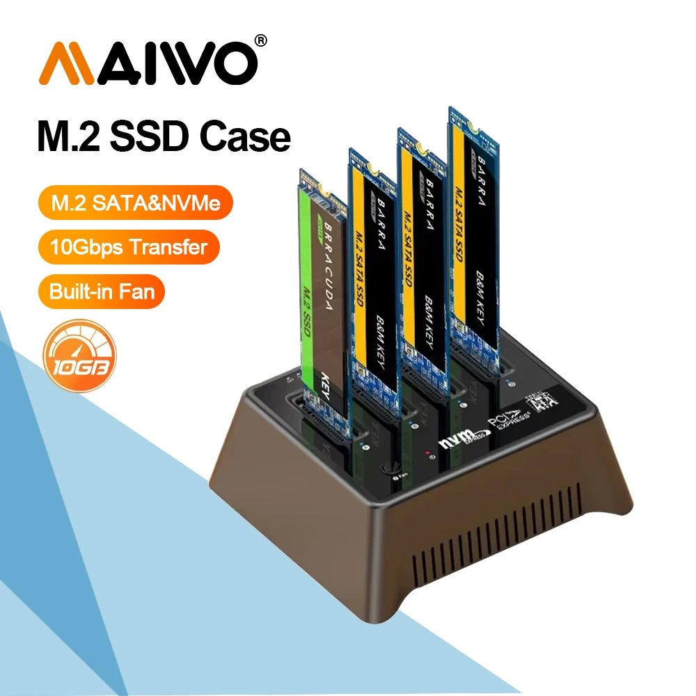 MAIWO 4 Bay M.2 SATA NVMe Docking Station 10Gbps M2 NVME NGFF SSD Case USB3.1 Type-C Gen2 External Hard ssd box with Cooling Fan